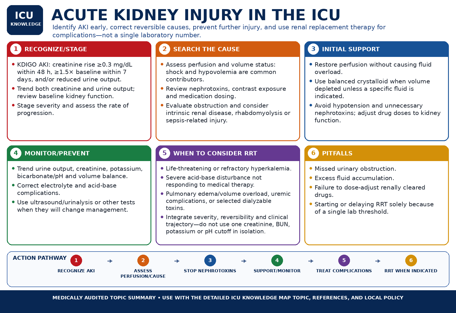 Acute Kidney Injury in the ICU — Audited At-a-Glance Summary