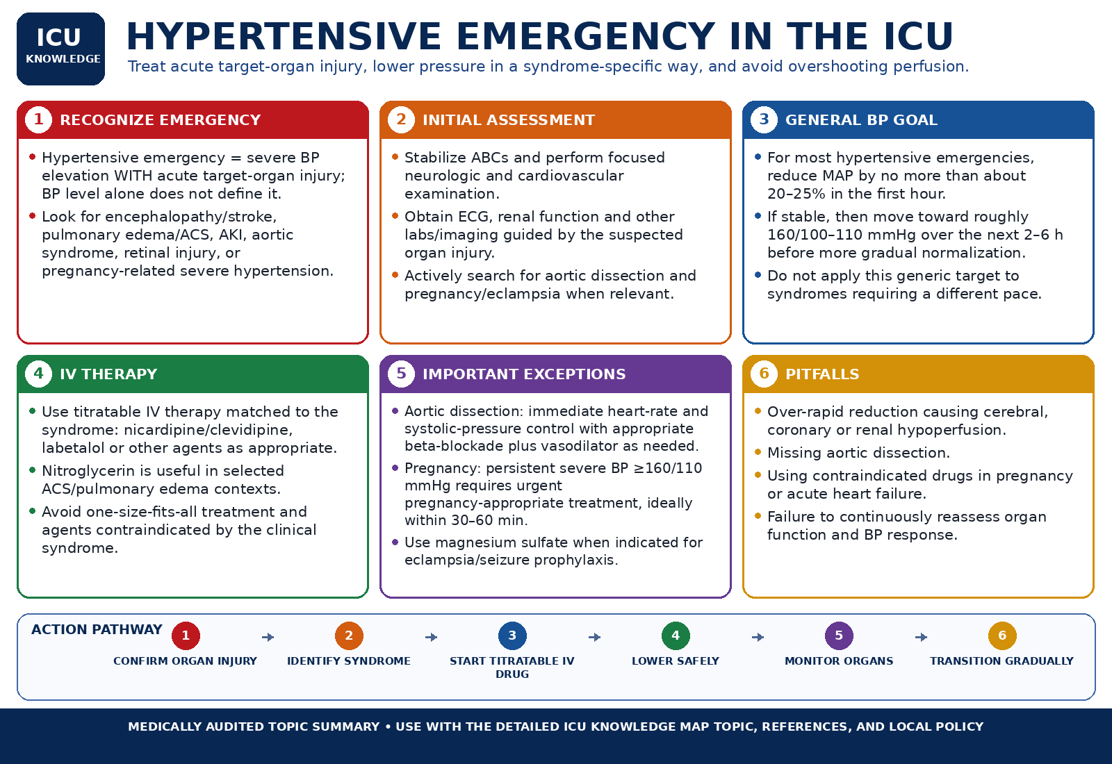 Hypertensive Emergency in the ICU — Audited At-a-Glance Summary